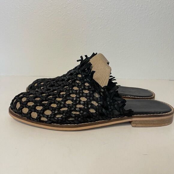 Free People Mirage Woven Black Flat Mules Size 40 - Picture 1 of 9